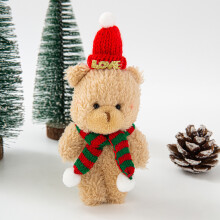 (Red and green scarf, brown bear [LOVE hat]) Xmas Curly Bear Couple Kidnap Bear Handheld Teddy Bear DIY Kit Cake Decor Tree Ornament Gift
