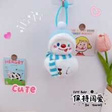 (Christmas snowman scarf, blue [cord buckle]) Cute Christmas Snowman Keychain Pendant with Plush Scarf Charm for Girly Backpack