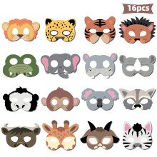 (16 animal masks) Cosplay Kindergarten Cartoon Animal Birthday Party Masks - 16 Jungle Animal Paper Masks