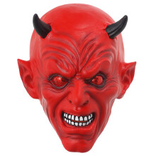 (40833) Rote Teufels-Latex-Halloweenmaske als Kopfbedeckung für Barpartys, Streiche und Escape-Room-Spiele