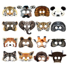 (16 Wildlife Masks) Cosplay Kindergarten Cartoon Animal Birthday Party Masks - 16 Jungle Animal Paper Masks