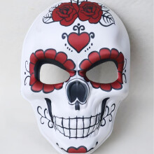 (Red Heart Skull Mask) Mexican Halloween Skull Mask Digital Print Cosplay Party Decoration Atmosphere Ghost Face