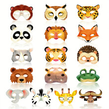 (16 oil painting tools) Cosplay Kindergarten Cartoon Animal Birthday Party Masks - 16 Jungle Animal Paper Masks