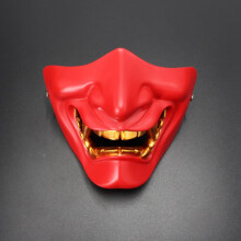 (Resin Half-face Hannya Red) Resin Hannya Mask Masquerade Devil Japanese Demon King Hundred Demons Halloween Costume Props