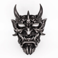 (Resin Red Warrior Hannya Ancient Silver) Resin Hannya Mask Masquerade Devil Japanese Demon King Hundred Demons Halloween Costume Props