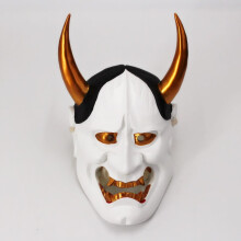 (Resin Great Horn White) Resin Hannya Mask Masquerade Devil Japanese Demon King Hundred Demons Halloween Costume Props