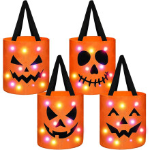 (Orange) 4 Stück leuchtende, bunte Halloween-Süßigkeitentüten