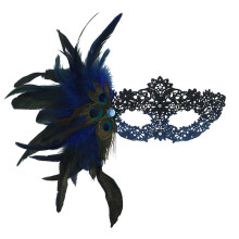 (sapphire) Venice Carnival Feather Lace Half-Face Masquerade Mask Halloween