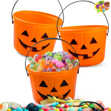 (Black, Orange) 6-teiliges Halloween-Set: Kürbiseimer, Jack-O-Lantern-Süßigkeitenkorb und Eimer