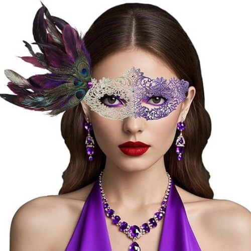 (black) Venice Carnival Feather Lace Half-Face Masquerade Mask Halloween 1