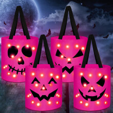 (Pink) 4 Stück leuchtende, bunte Halloween-Süßigkeitentüten