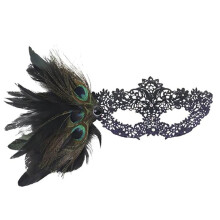 (black) Venice Carnival Feather Lace Half-Face Masquerade Mask Halloween