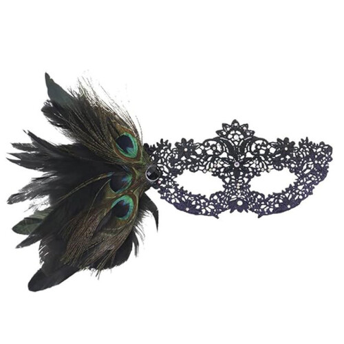 (black) Venice Carnival Feather Lace Half-Face Masquerade Mask Halloween