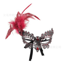(Wine Red) Halloween Princess Costume Lace Gold Foil Hollow Half Face Sexy Eye Mask for Women Party
