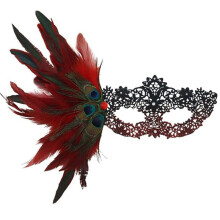 (red) Venice Carnival Feather Lace Half-Face Masquerade Mask Halloween