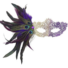 (Purple) Venice Carnival Feather Lace Half-Face Masquerade Mask Halloween