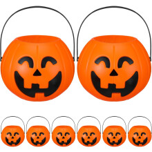 (Orange, Black, 8) Beeveer 4er-Set Kürbiseimer aus Kunststoff, Halloween-Süßigkeitenkörbe, Smile