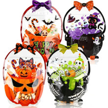 (48 Halloween bags) Halloween-Süßigkeitentüten, 24 Stück, flache, wiederverschließbare Plastikbeutel mit Henkel