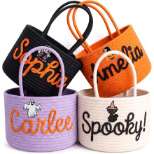 (Ropestyle) Personalisierte Halloween-Süßigkeitentüte mit Namen – Individuell bestickter Süßigkeiteneimer für Kinder