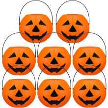 (Orange, Black, 8) Beeveer 4er-Set Kürbiseimer aus Kunststoff, Halloween-Süßigkeitenkörbe, Smile