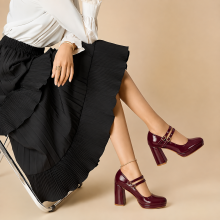 (42, Burgundy) Mary Janes Shoes Size 34-42