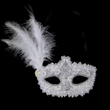 (White side feathers) Luxury Venetian Half Face Carnival Mask Kit with Leather Feather Cap Halloween Christmas Party