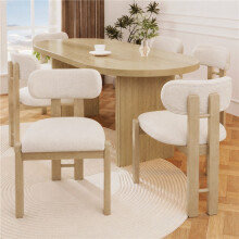 (Natural, Boucle) Natural Boucle Wooden Dining Chairs (Set of 6)