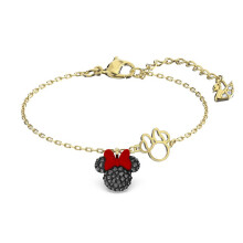 Gold Minnie Mouse Red Bow Crystal Charm Bracelet, Cute Cartoon Ladies Thin Wrist Chain 5566690