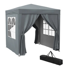 (Grey, Steel) 2x2m Pop Up Gazebo with Sides – Grey, Waterproof