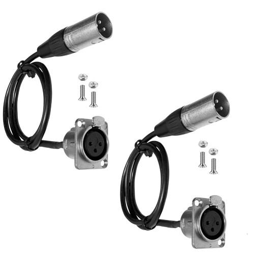 2pcs XLR Pass Through Cable, No Solder, for Stage Box, Patch Panel, Floor Box - No Solder for Pro Audio Installations