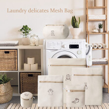 6Pack Mesh Laundry Bags,Anti-Deformation Reusable Laundry Bags with Embroidery Small Patterns for Bra,Stocking,Etc,Beige