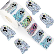 (3 rolls) 500 Pack Halloween Ghost Holographic Stickers, Spooky Party Labels, Seal Stickers for Treat Bags, Decorations