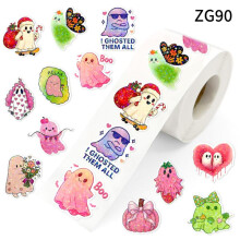 (3 rolls Zg90) 500 Pcs/Roll Cute Holographic Ghost Sticker Labels, Halloween Gift Candy Packaging Stickers, Decorative Stickers for DIY Crafts