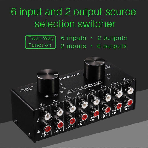 Mini 6-IN-2-OUT Stereo RCA Audio Switcher Box Selector Splitter Hub Distributor Fg 2