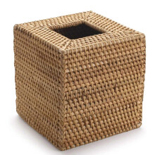 Square Rattan Tissue Box Cover, Hand Woven Wicker Tissue Holder, 5.7 X 5.7 X 5.7 Inches, Wood Color Fg