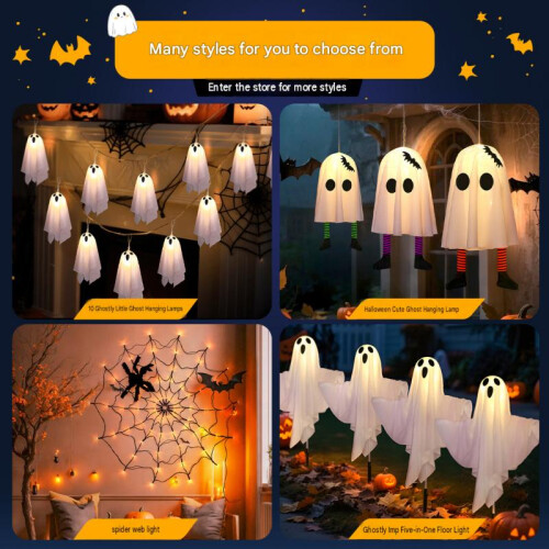 (10pcs remote) LED Ghost String Lights Halloween Decorations Glowing Ghost Ornaments for Spooky Atmosphere Party Scene Setup 2