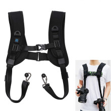 PULUZ PU6002 Dual Camera Shoulder Strap with Soft Shoulder pad 1/4 Inch Screw Quick Release Camera Strap Compatible with 2 Cameras Double Camera Harn