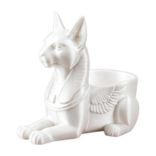 (White) Egyptian Cat Statue – with Storage Compartment – for Desk Organizer & Decor
