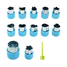 (12pcs, Blue) Stainless Steel Cookie Cutter Set – with Protective Handle – for DIY Pastry & Baking