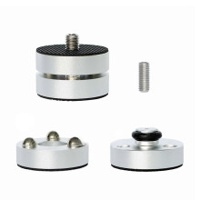 (Silver) 4PCS Aluminum Speaker Turntable Isolation Stand Feet Base Pad Steel Bead Fg