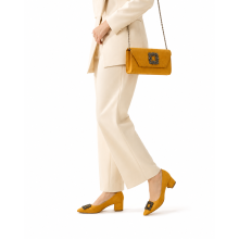 (38, Mustard) Low Heels Matching Shoes and Bag Set