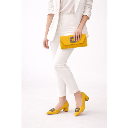 (37, Mustard) Low Heels Matching Shoes and Bag Set 1