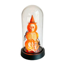 (Glass, Yellow) Lighted Skeleton Dome Lamp – Battery Operated Warm Glow – for Mantel Halloween Decor