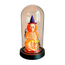 (Glass, Purple) Lighted Skeleton Dome Lamp – Battery Operated Warm Glow – for Mantel Halloween Decor