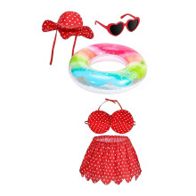 (Red) Summer Goose Outfit – Hawaiian Bikini Set for Patio Lawn Decor