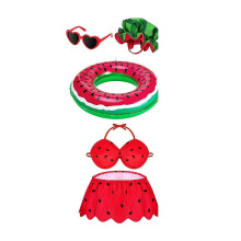 (Watermelon Red) Summer Goose Outfit – Hawaiian Bikini Set for Patio Lawn Decor