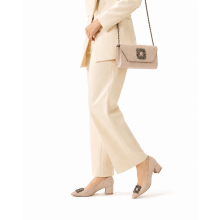 (41, Beige) Low Heels Matching Shoes and Bag Set