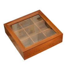 Wooden Storage Box – 9 Compartments Clear Lid – for Jewelry Crystals