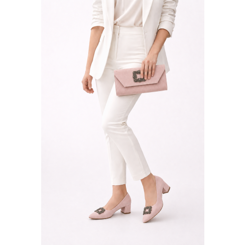 (40, Beige) Low Heels Matching Shoes and Bag Set 1