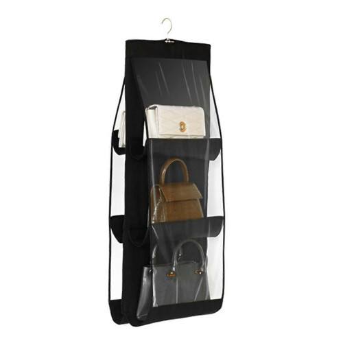 (One Size, Black) Hanging Handbag Organizer – 6 Pockets – for Closet Storage